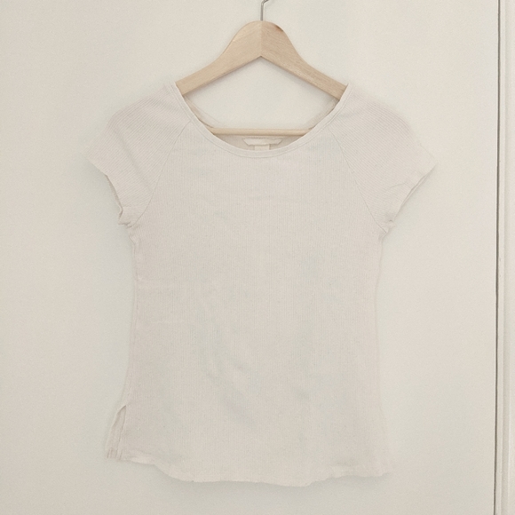 H&M Off-White Ribbed Short Sleeve Basic T-Shirt - Picture 3 of 6